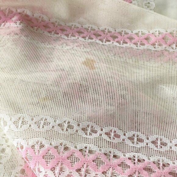 Vintage 80s curtain, mesh bubble gum pink, cream vertical stripes, single panel - Picture 9 of 10